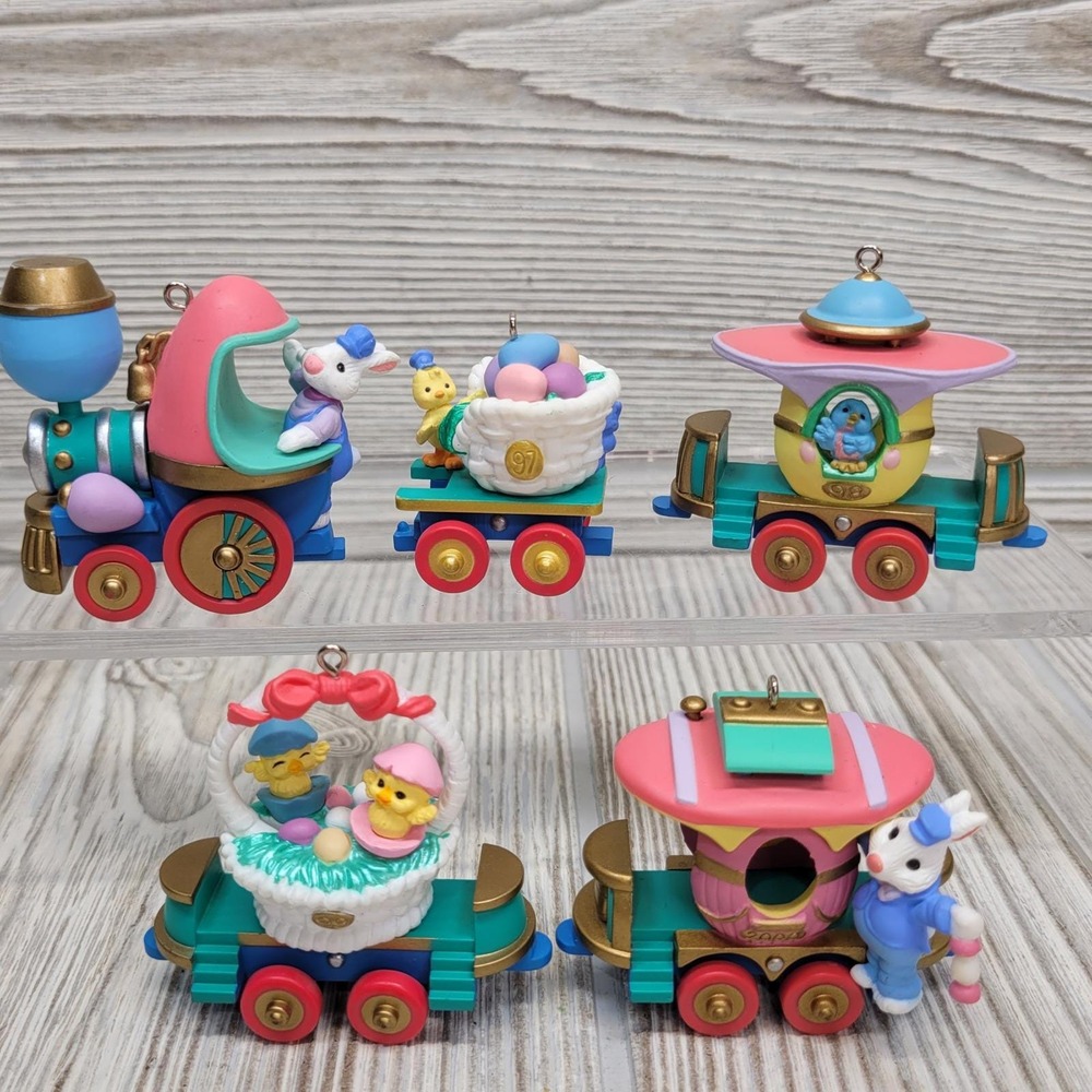 5 Hallmark Cottontail Express Easter Train Ornament 1996 2000 Bunny Chick Egg